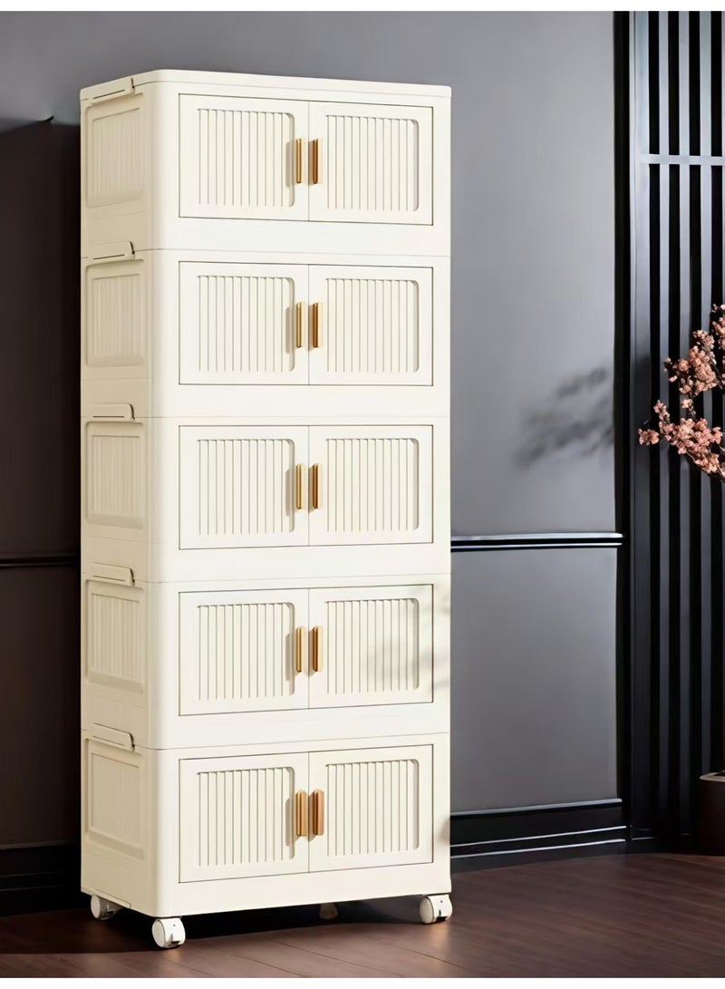ChenDa 5-Tier High-Capacity Storage Cabinet Clothing, Toys, Books Storage Rack Space-Saving Storage Unit for Bedroom, Living Room, Kitchen Multi-Purpose Foldable Design Magnetic Doors with Swivel Casters - Image 5